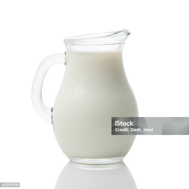 Glass Jug Of Fresh Milk Isolated On White Background Stock Photo - Download Image Now