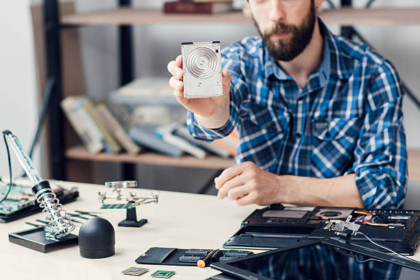 istock Bearded repairman show broken winchester on camera 622912356