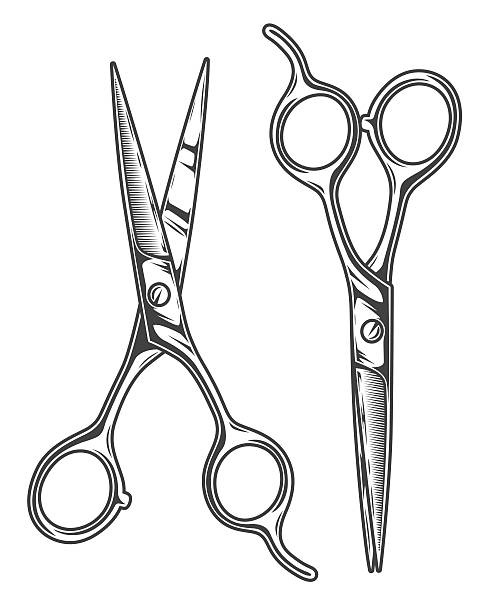 ilustrações de stock, clip art, desenhos animados e ícones de monochrome illustration of barber scissors - the game of operation