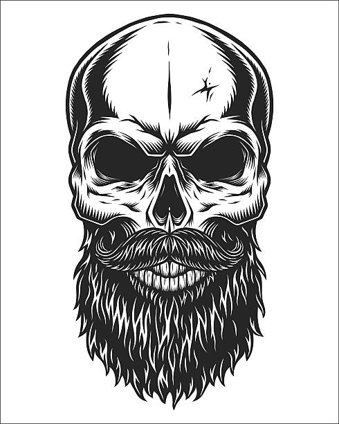 Monochrome illustration of skull Monochrome illustration of hipster skull with mustache and beard. Isolated on white background human skull stock illustrations