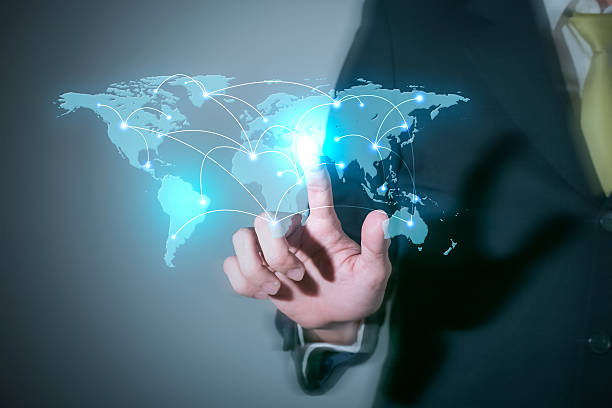 istock Businessman touching world technology. world communication conce 622916086