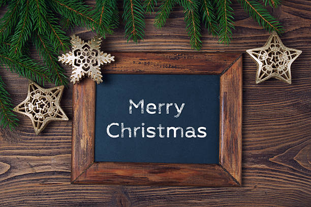 istock Christmas decorations, chalkboard with text Merry Christmas 622916098