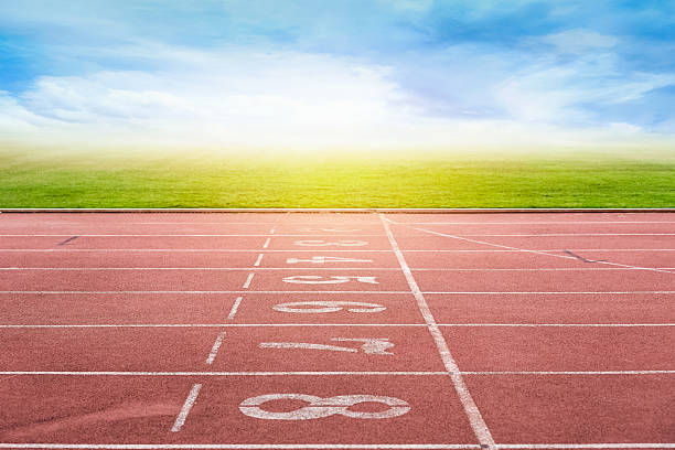 istock Start running track in stadium or sport park. 622916390