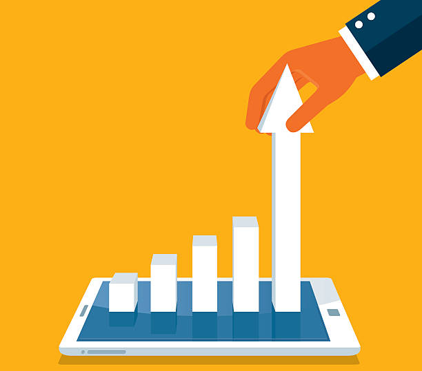 illustrations, cliparts, dessins animés et icônes de graphique sur smartphone - growth graph chart three dimensional shape