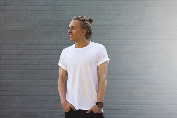 Smiling guy in a blank white t-shirt