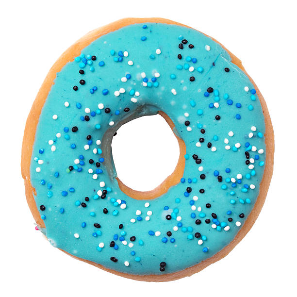 blauer donut mit streuseln isoliert auf weißem hintergrund - sprinkles isolated white multi colored stock-fotos und bilder