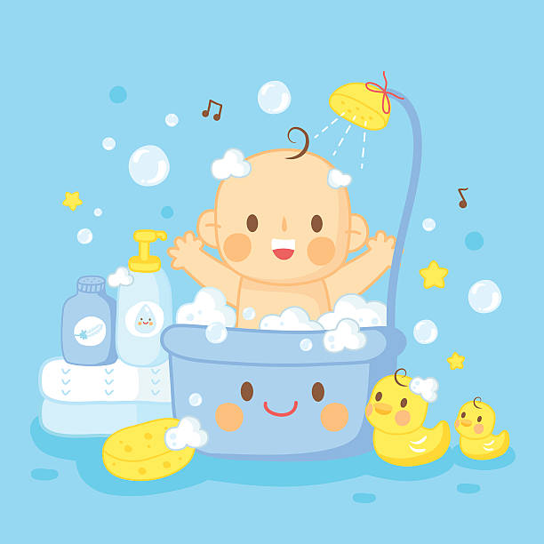 illustrations, cliparts, dessins animés et icônes de douche de bain de bébé mignon - male animal duck water cleaning