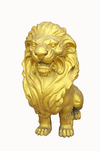 istock Golden lion statues isolated on white background. 622922766