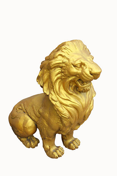 istock Golden lion statues isolated on white background. 622922926