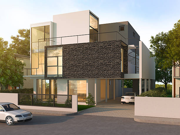 istock 3d rendering beautiful modern design black brick house 622923950