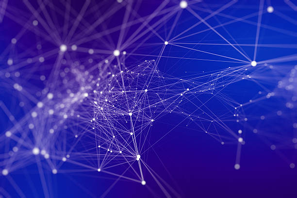 istock Web of dots connected by lines against a colourful background 622924350