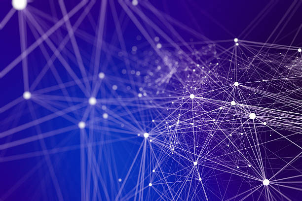 istock Web of dots connected by lines against a colourful background 622924882
