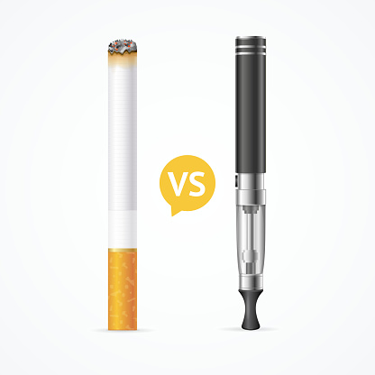 Smoking vs Vaping. Electronic Cigarette or Vaporizer Device and Tobacco Cigar. Vector illustration