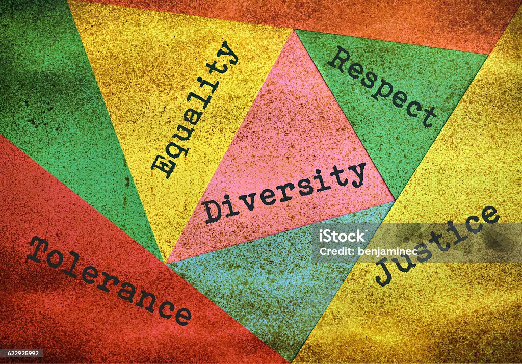 Diversity and tolerance Concept about people diversity and tolerance on multicolor background Justice - Concept Stock Photo