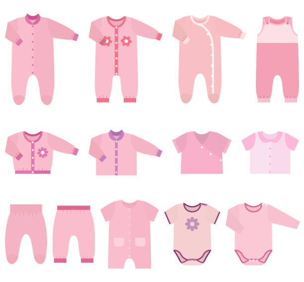 ilustrações de stock, clip art, desenhos animados e ícones de vector icons of baby clothes for girls - onesie