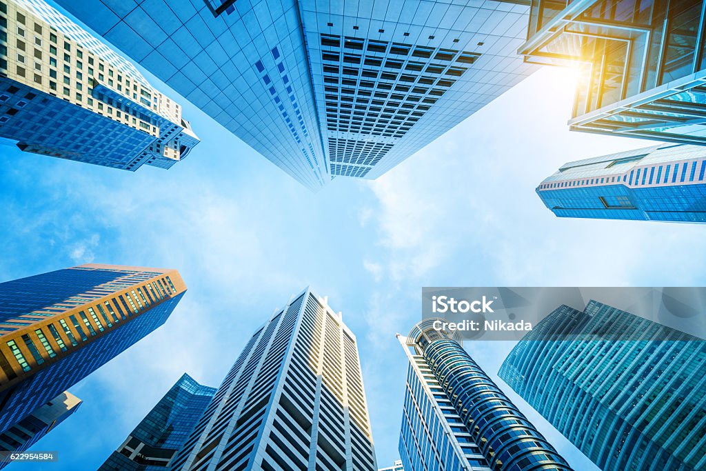 Singapore Skyscrapers, financial district of Raffles Place Singapore City Stock Photo