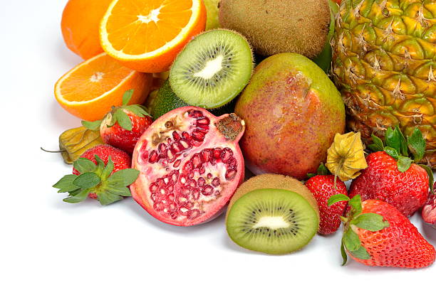 istock fresh tropical fruits against white background 622954964