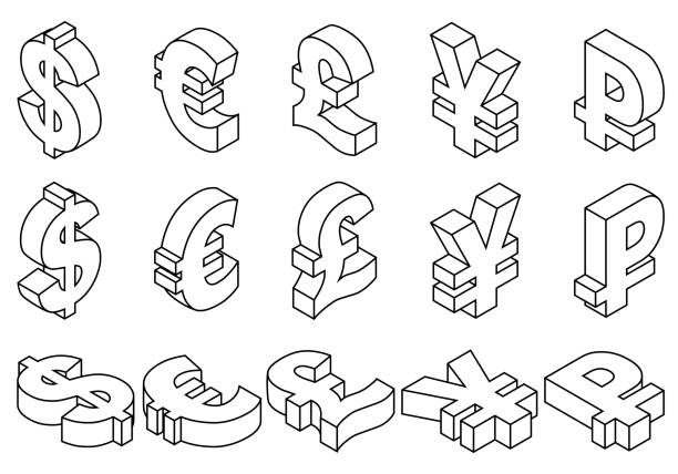 라인 아이콘 charset 세계 통화. - designation stock illustrations