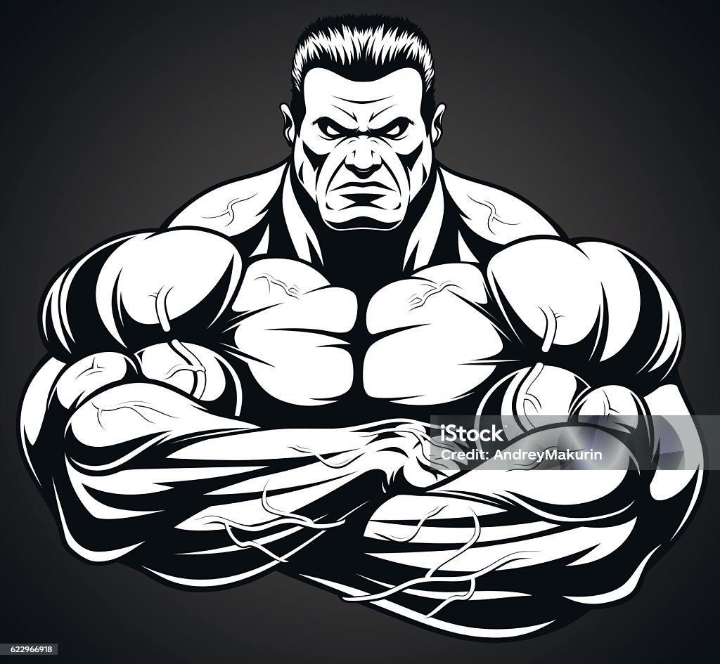 Man of iron Vector illustration, strict coach bodybuilding and fitness Body Building stock vector