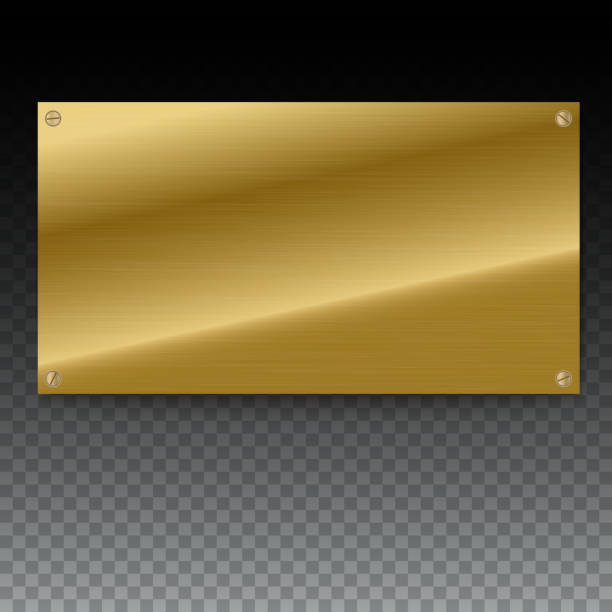 istock Shiny brushed metal gold, yellow plate banners on white background 622967894