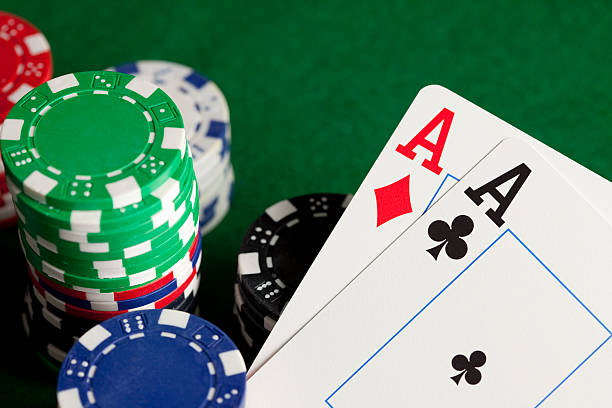 Playing cards and poker chips stock photo
