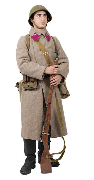 istock young Soviet soldier with  winter uniform on the white backgroun 622968698