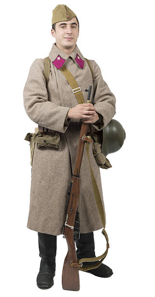 istock young Soviet soldier with  winter uniform on the white backgroun 622969384