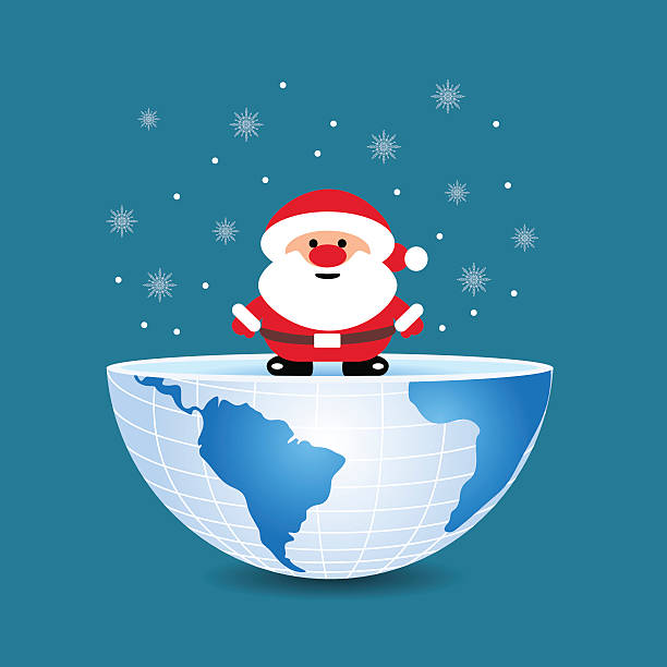 クリスマスサンタクロースの内側で世界の半分 - christmas australia asia globe点のイラスト素材／クリップアート素材／マンガ素材／アイコン素材