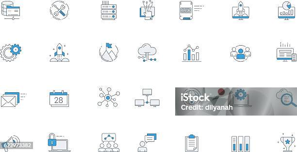 Software Business Futuristisches Icon Set Stock Vektor Art und mehr Bilder von Icon - Icon, Cloud Computing, Daten