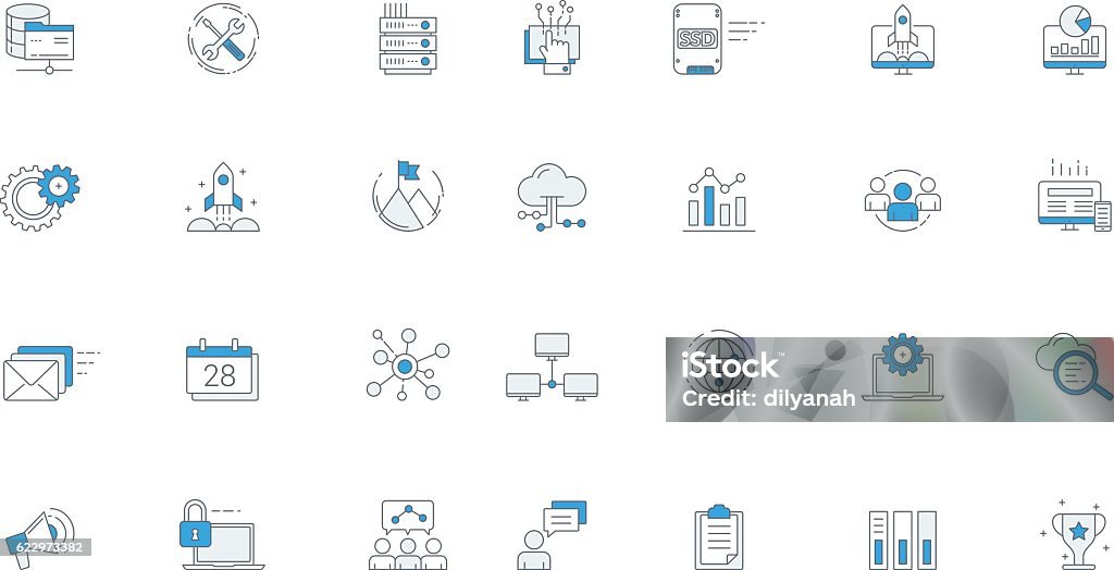 Set di icone futuristiche software business - arte vettoriale royalty-free di Icona