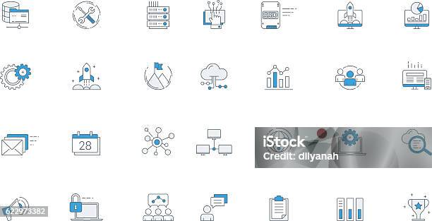 Set Di Icone Futuristiche Software Business - Immagini vettoriali stock e altre immagini di Icona - Icona, Cloud computing, Dati