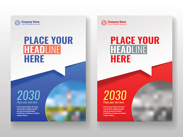 Cover template for books, magazine, brochures, corporate presentations. Cover template for books, magazine, brochures, corporate presentations, annual reports, posters, portfolios, banner website etc. Blue and red Format A4 modern magazine layout stock illustrations