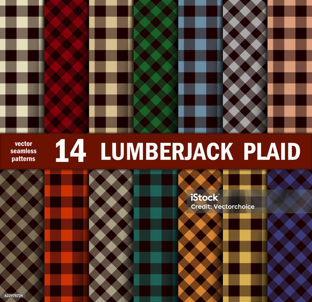 Set of Lumberjack Plaids Seamless Patterns in 14 Colours. Set of Lumberjack Plaids Seamless Patterns in 14 Colours. Vector illustration Pattern stock vector