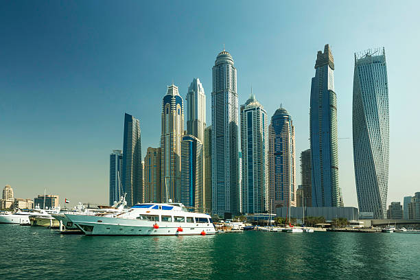istock Luxury yacht and scyscrapers in Dubai, UEA 622976218