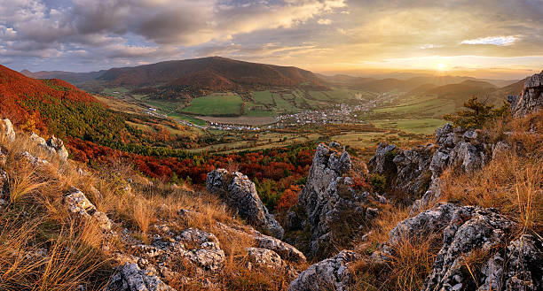 istock Slovakia autumn landscape panorama at sunset 622976882