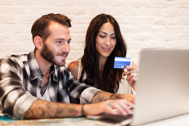 istock Young couple at home - Online Shopping 622977840