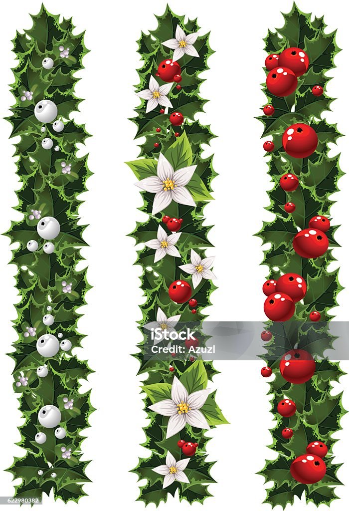 Green Christmas garlands of holly and mistletoe Alberta stock vector