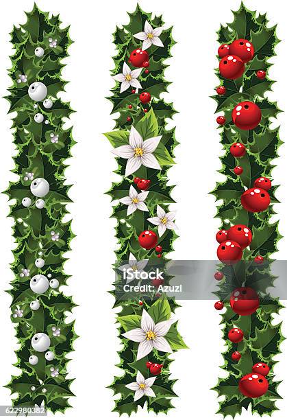 Green Christmas Garlands Of Holly And Mistletoe Stock Illustration - Download Image Now - Alberta, Beauty, Berry