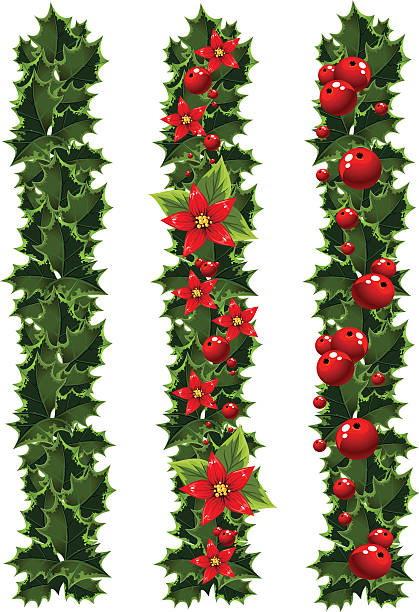 зеленый рождество от холли garlands - christmas backgrounds gift bow stock illustrations