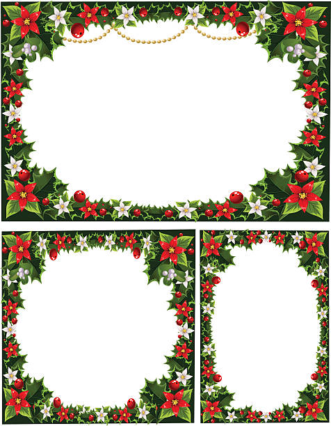 коллекция красивых декоративных рам холли - christmas backgrounds gift bow stock illustrations