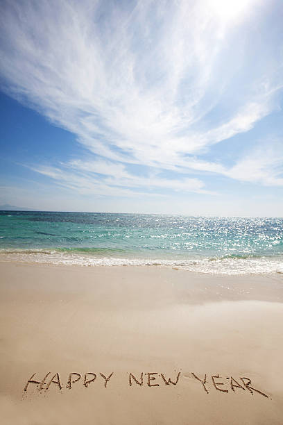 istock Happy new year on beach 622985692