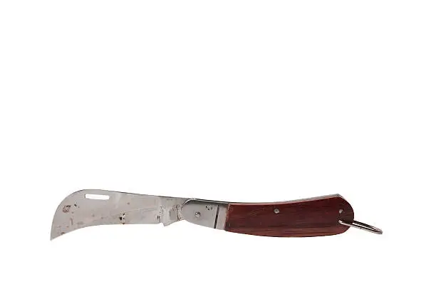 Old hunting knife for skin skinning. Isolated on a white background.