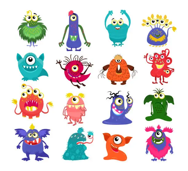 Vector illustration of Cartoon cute monsters set