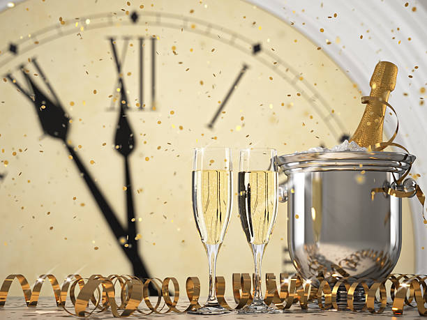 istock two glasses with champagne and bottle. 3d rendering 622989540