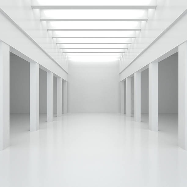 istock White interior with columns and beamed ceilings and top light. 622990072