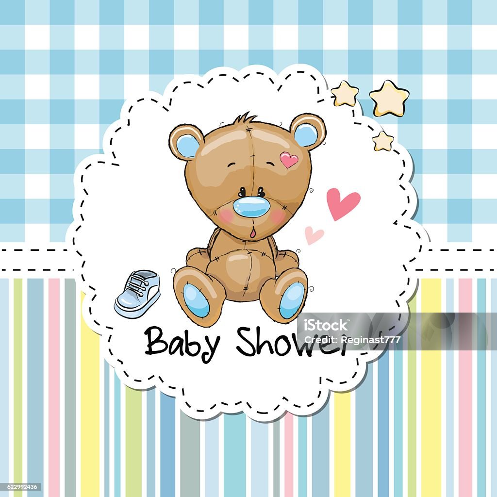 Baby Shower Greeting Card with Bear Baby Shower Greeting Card with cute Cartoon Teddy Bear Bear stock vector