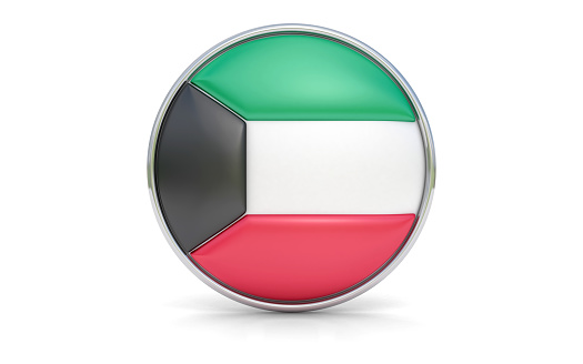 Round flag of the Kuwait with more reflections, 3d render