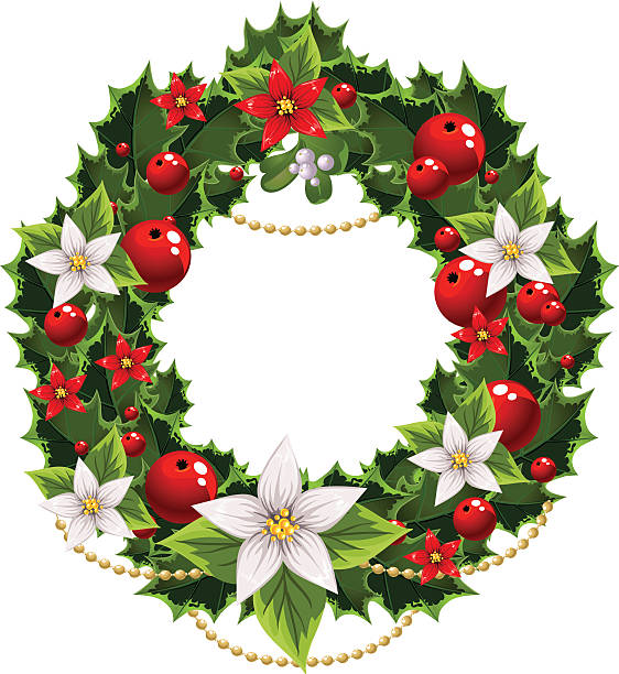рождественское зеленое и красное украшение с декоративным гарланом - christmas backgrounds gift bow stock illustrations