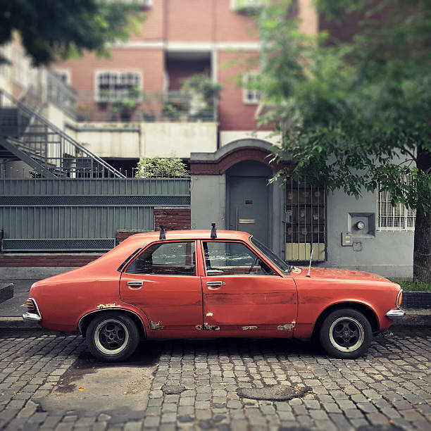 istock Vintage orange car 622995324