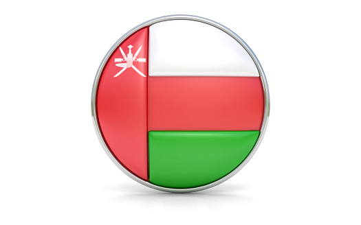 Round flag of the Oman with more reflections, 3d render